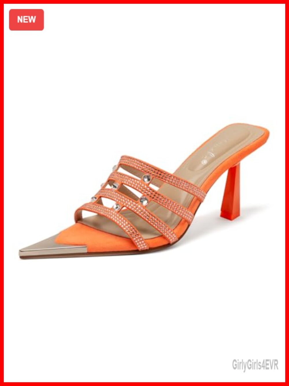 Rhinestone Stiletto Mule Heels Pointed Toe Slip On Faux Suede Dress Sandals
